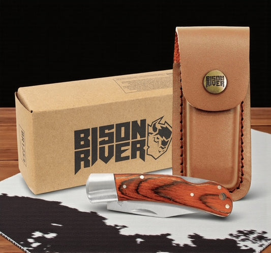 Custom Logo Bison River Knives w/Leather Sheath