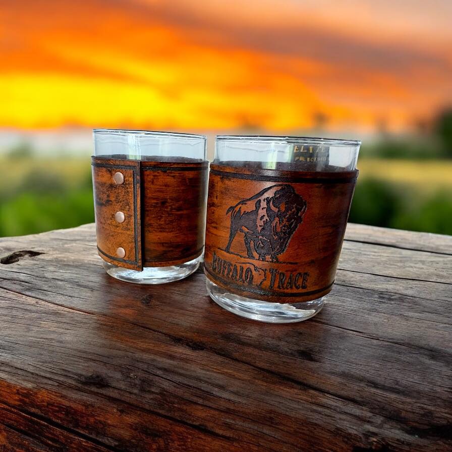 Custom Logo Genuine Leather Wrapped Whiskey Glasses image 2