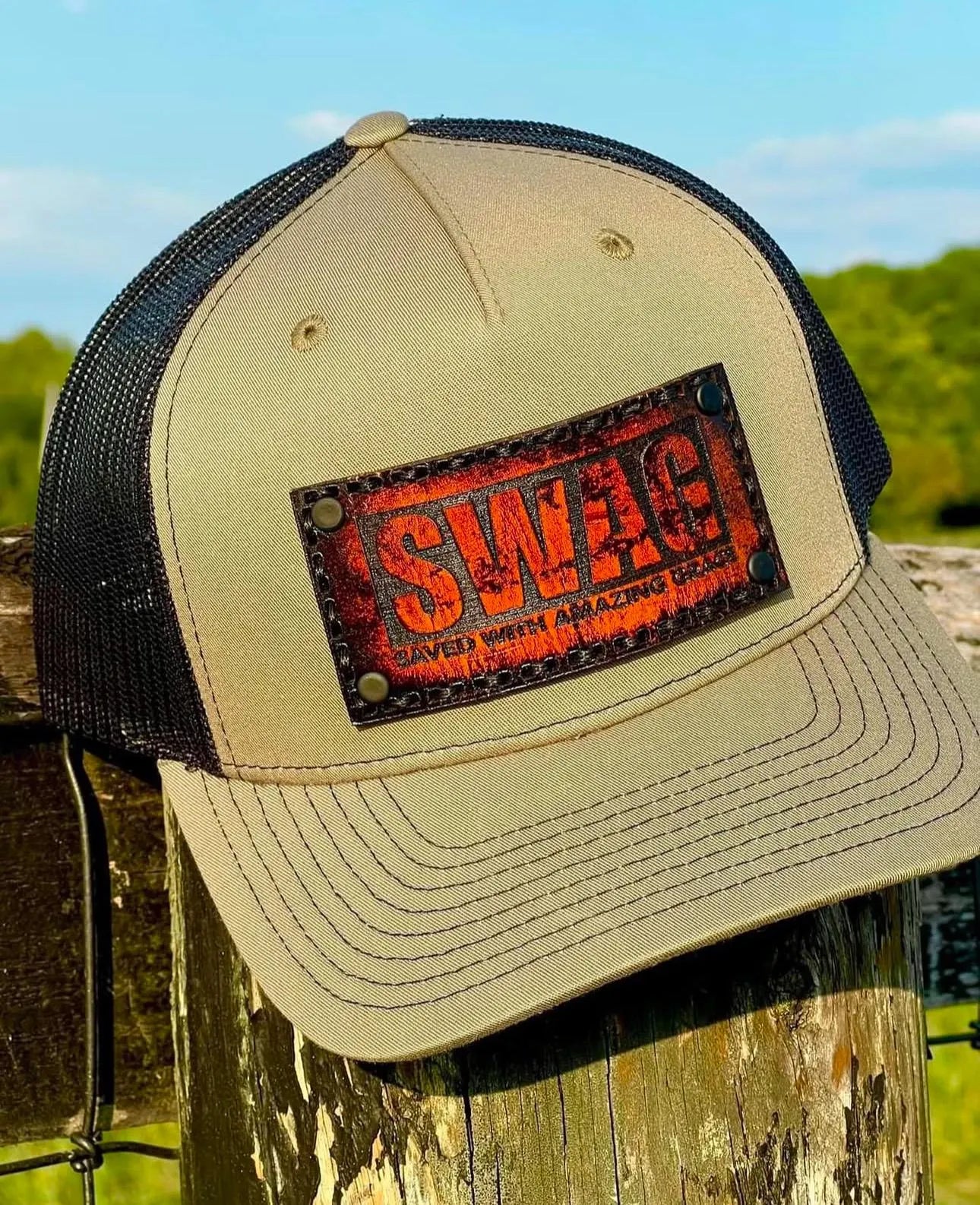 Rustic Genuine Leather Patch Hat image 5