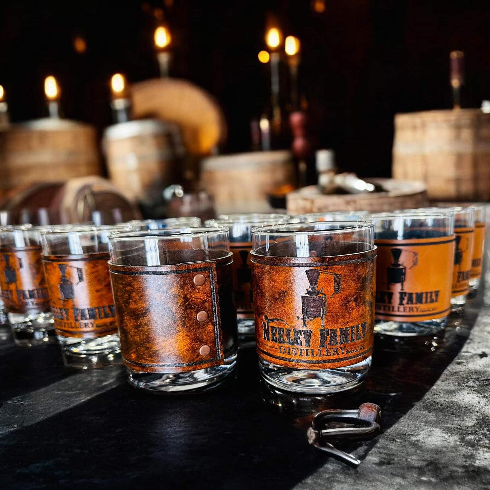 Custom Logo Genuine Leather Wrapped Whiskey Glasses image 0