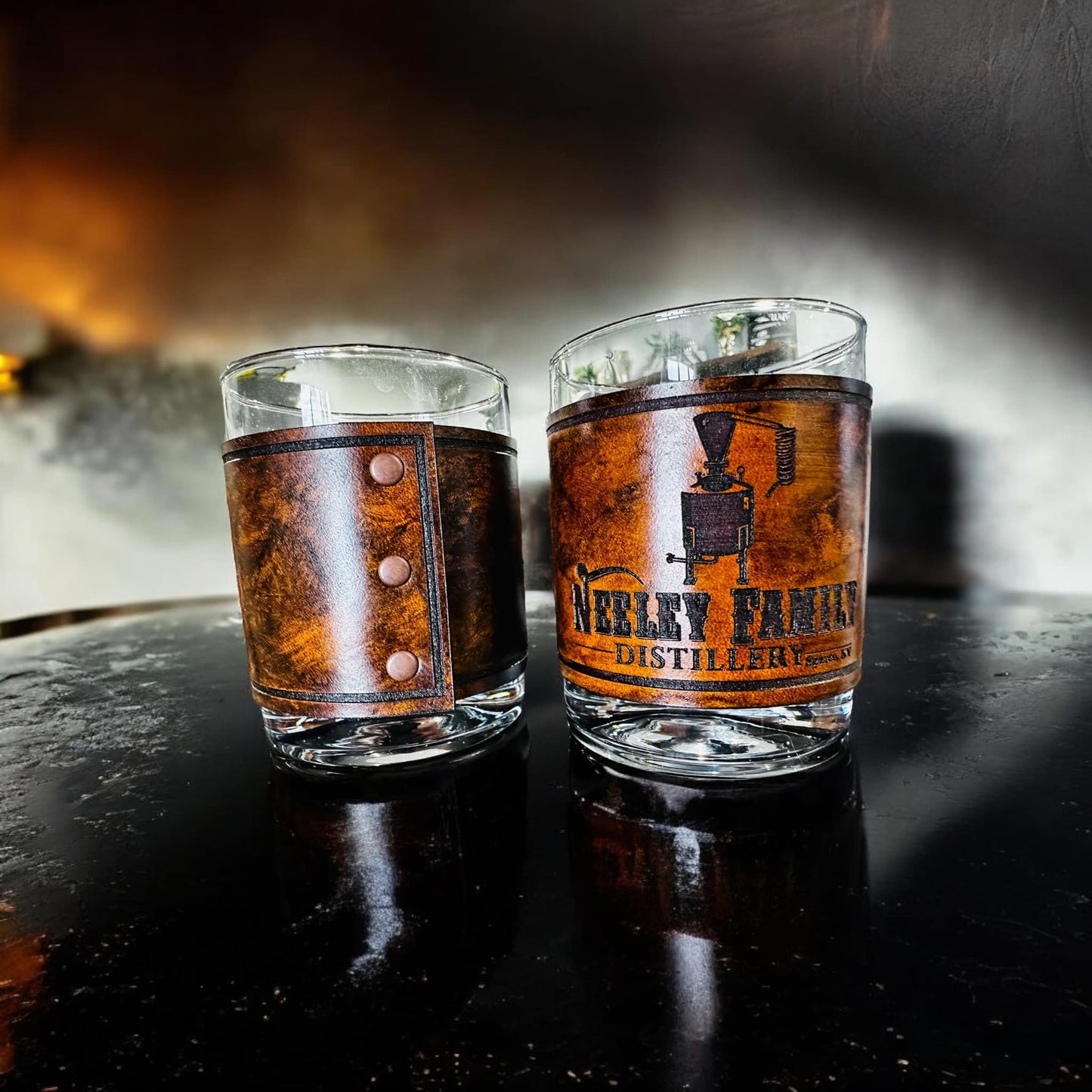 Custom Logo Genuine Leather Wrapped Whiskey Glasses image 1