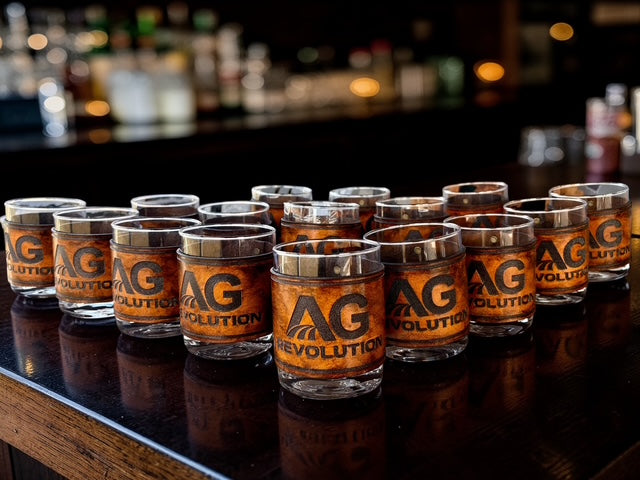 Personalized Leather Wrapped Whiskey Glass & Coaster
