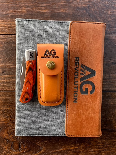 Custom Logo Bison River Knives w/Leather Sheath