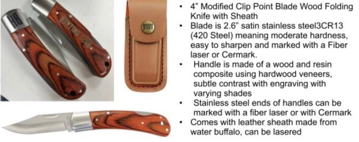 Custom Logo Bison River Knives w/Leather Sheath