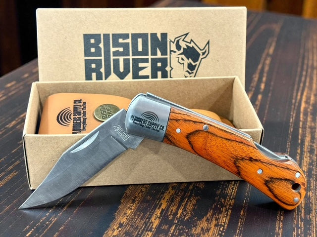 Custom Logo Bison River Knives w/Leather Sheath