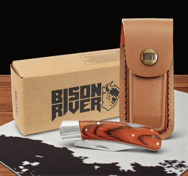 Custom Logo Bison River Knives w/Leather Sheath