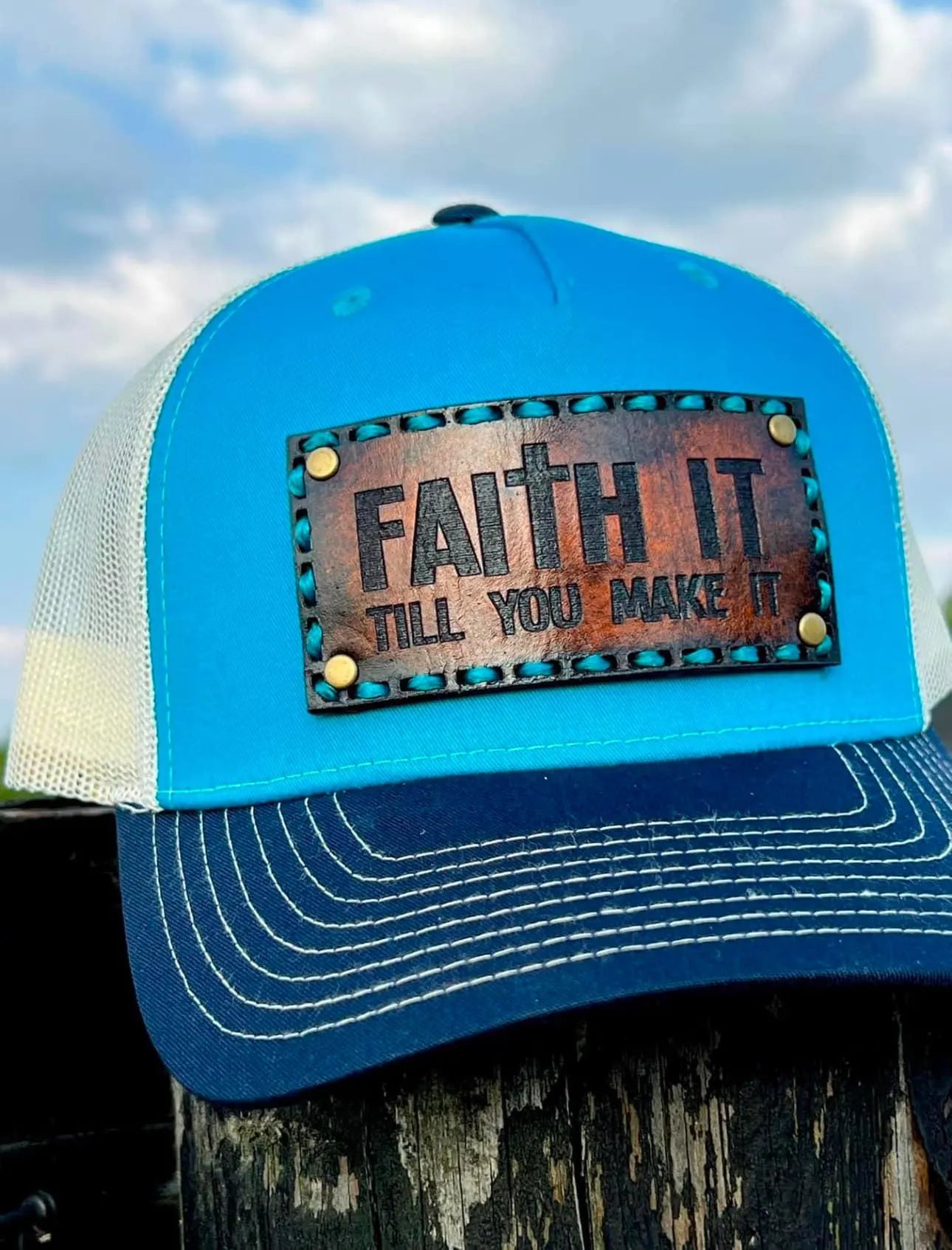 Rustic Genuine Leather Patch Hat image 8