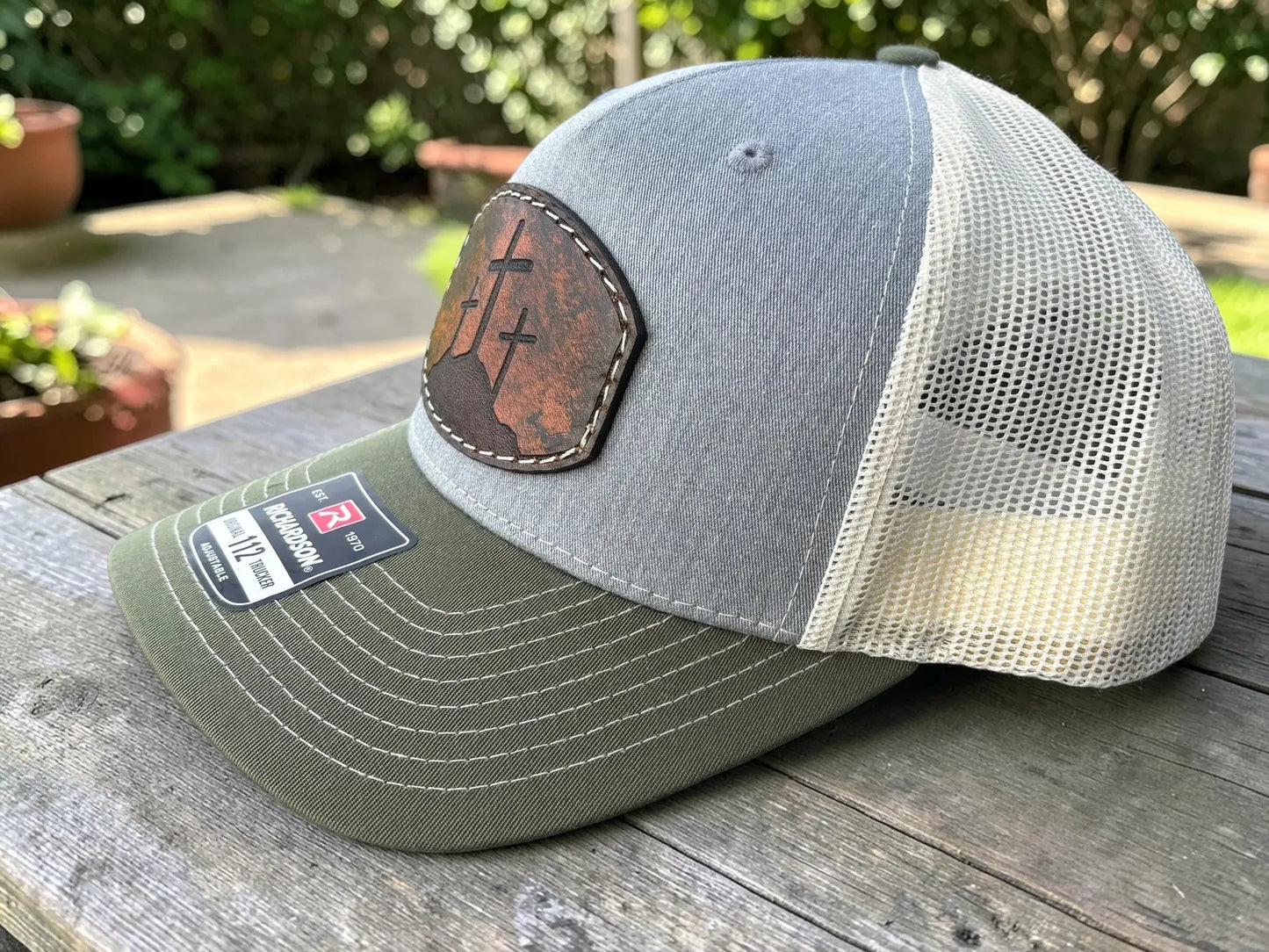 Three Rugged Cross Leather Patch Hat