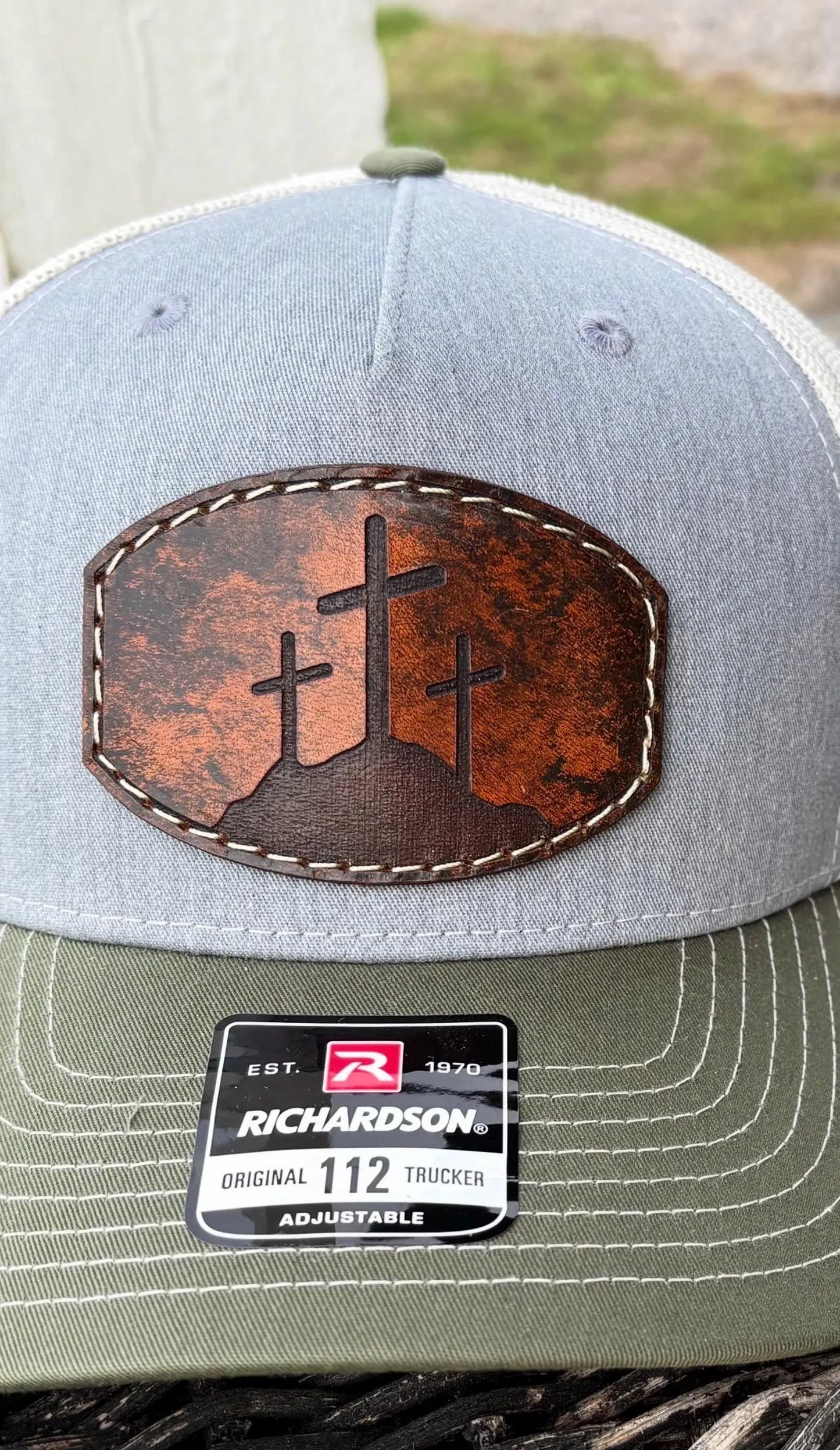 Three Rugged Cross Leather Patch Hat