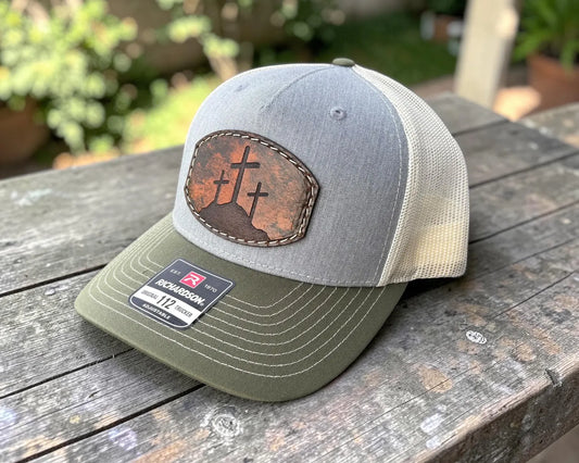 Three Rugged Cross Leather Patch Hat
