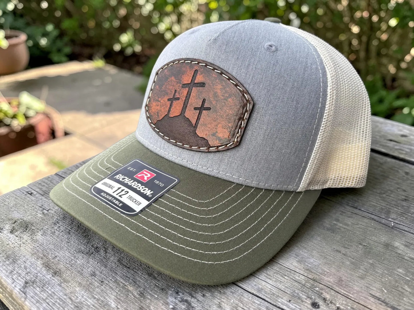 Three Rugged Cross Leather Patch Hat