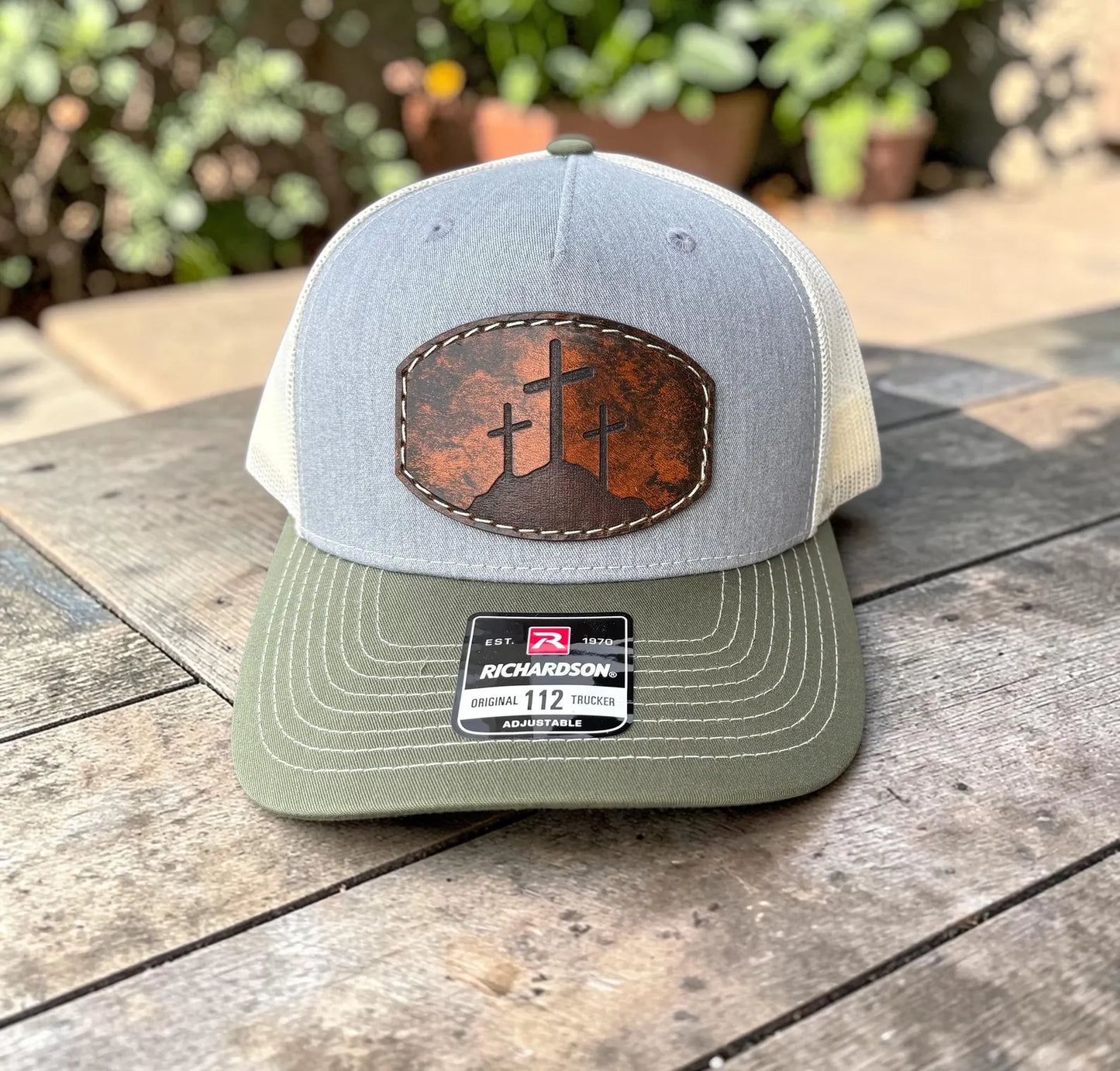 Three Rugged Cross Leather Patch Hat